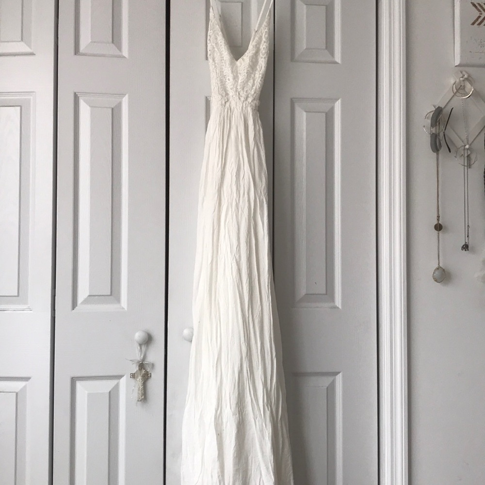 White open back maxi dress